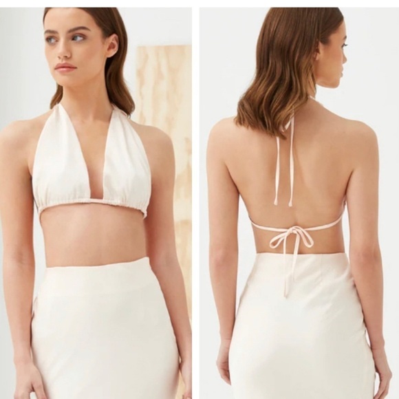 4th & Reckless Tops - 4th & Reckless Opal Halter Top In Cream Texture Satin Size Medium NWT